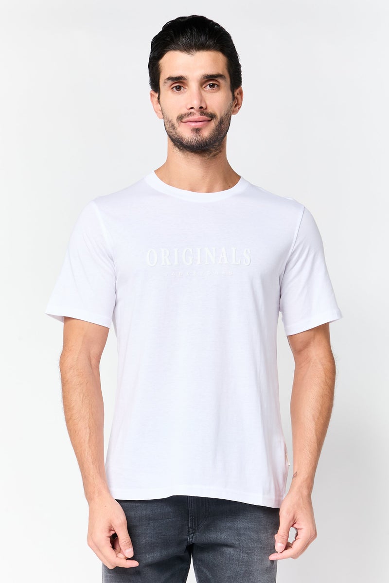 JACK & JONES Men Crew Neck Brand Logo Short Sleeve T-Shirt, White - Image 1